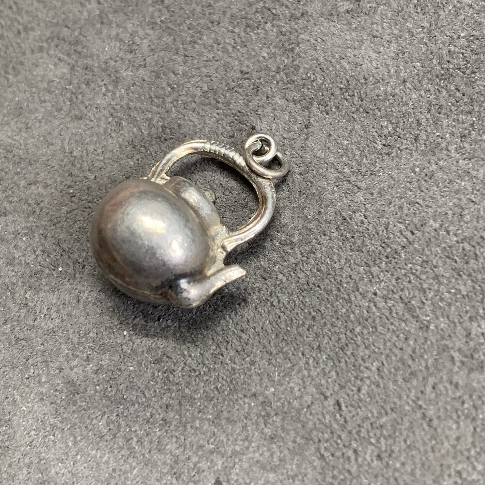 Vintage Teapot Round Bottom Sterling Silver 925 Dangle 3D Charm Pendant